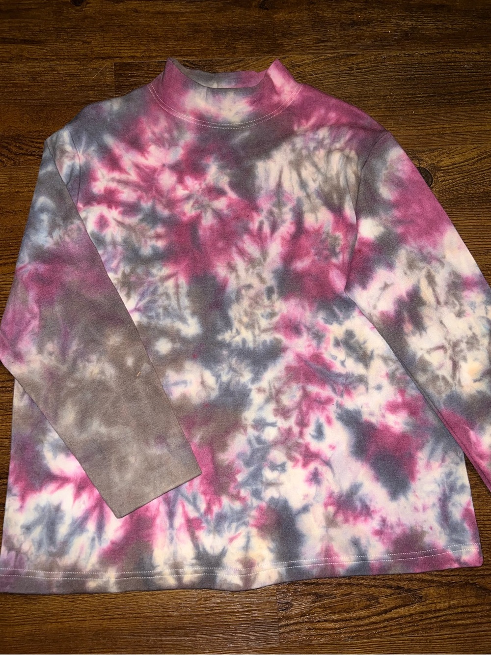 Ultra Soft Pink Tie Dye Gray Abstract Cozy Mock Neck Pullover Retro 90’s Size L - Picture 3 of 10